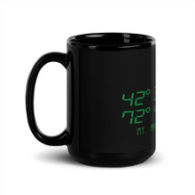 Load image into Gallery viewer, Mount Mansfield Vermont Geographic Coordinates Black Glossy Mug - 42° 32’ 38” N 72° 48’ 52” W