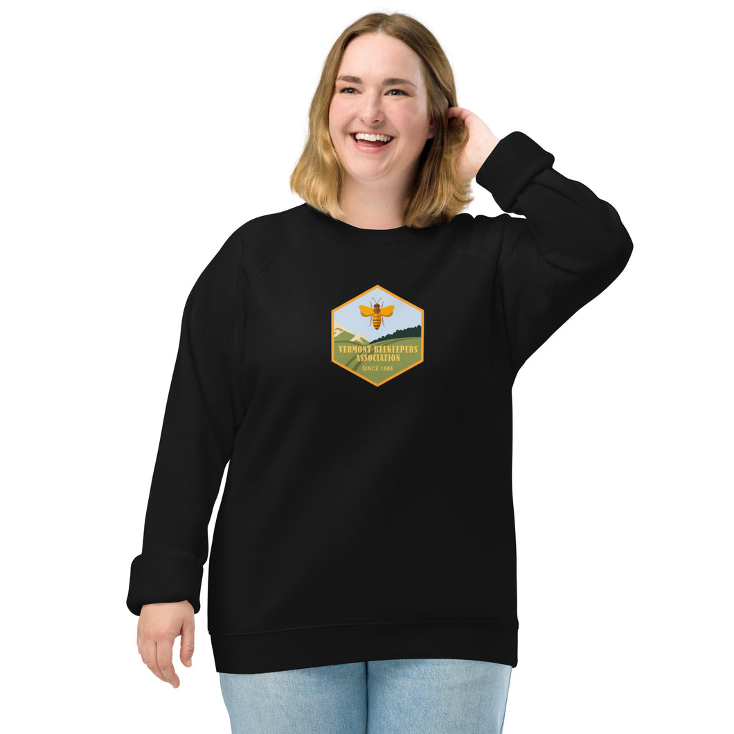 Vermont Beekeepers Association unisex organic raglan sweatshirt